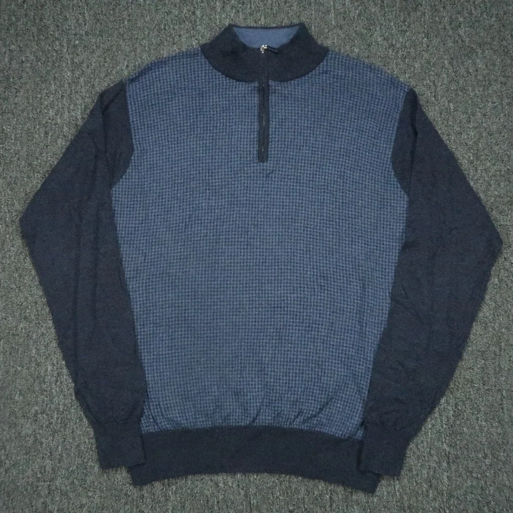 Peter Millar Sweater Men‎ Large Blue Wool Quarter Zip Merino Jumper Pullover